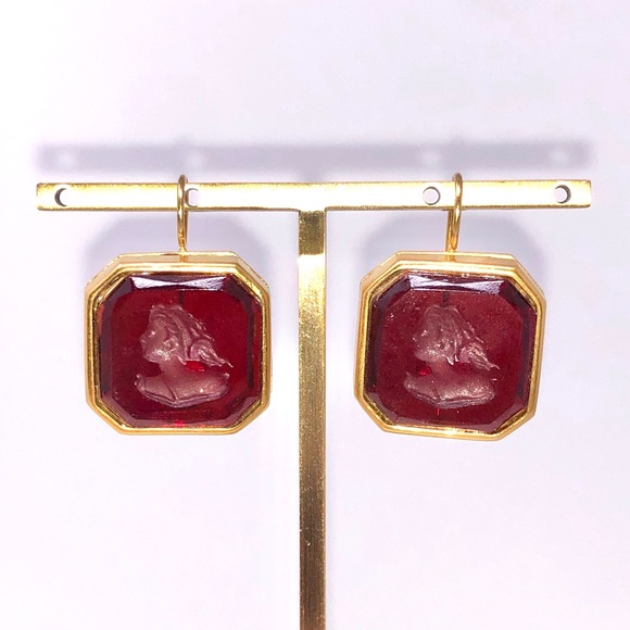 Intaglio Pressed Glass Earrings - Picture 3 of 6